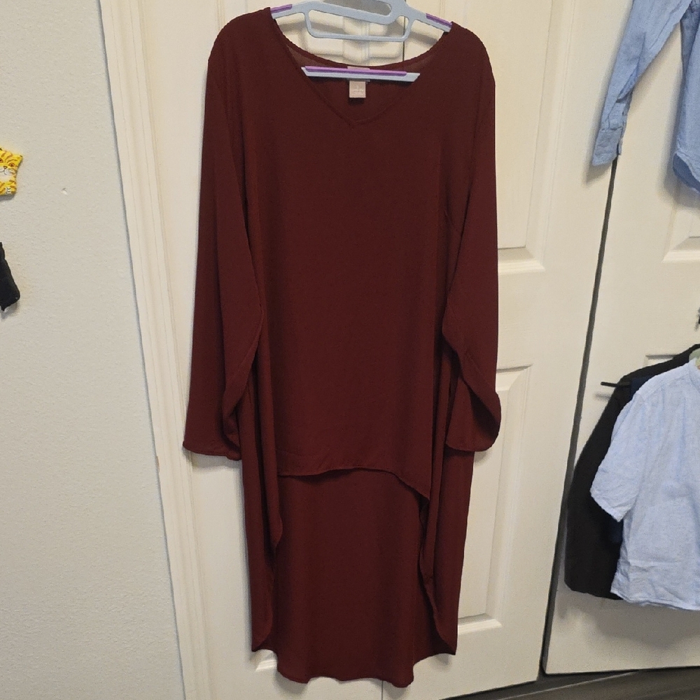 Chico's Deep Red High Low Blouse Size 3